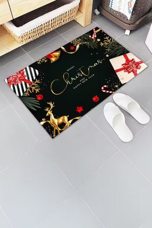 Esnature Mutlu Yıllar Merry Christmas and Happy New Year Welcome Yeşil Kapı Önü Paspası 45x70Cm