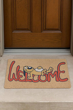 Esnature Sevimli Tembel Köpek Kahverengi Kapı Önü Paspası 45x70 Cm