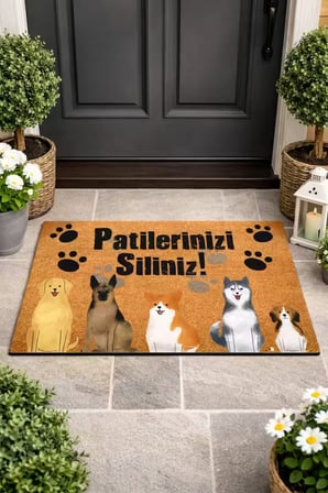 Esnature Köpek Desenli Patilerinizi Silin Yazılı Kapı Önü Paspası 45x70 Cm