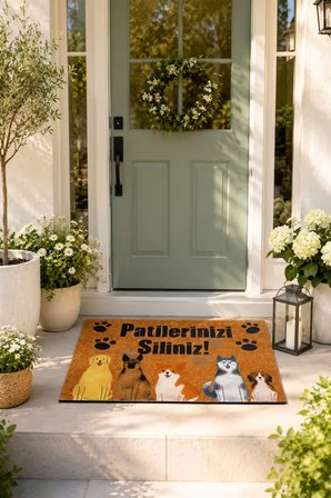 Esnature Köpek Desenli Patilerinizi Silin Yazılı Kapı Önü Paspası 45x70 Cm