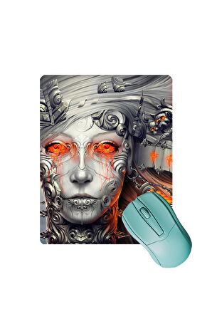 Tanrıça Desenli Gri Kaydırmaz Gaming Oyuncu Masaüstü Dikişsiz Mouse Pad/Ped (Mouse Altlığı) 17x21cm