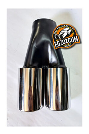 60 mm. krom düz eşit (dual) çift çıkışlı paslanmaz  egzoz eksoz ucu