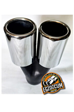 60 mm. krom düz eşit (dual) çift çıkışlı paslanmaz  egzoz eksoz ucu