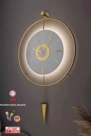Kadranlı - Masippi Kristal Gold - Büyük Boy(50X90CM) (PİLLİ LED) , Metal (MOBİLYA) Duvar Saati