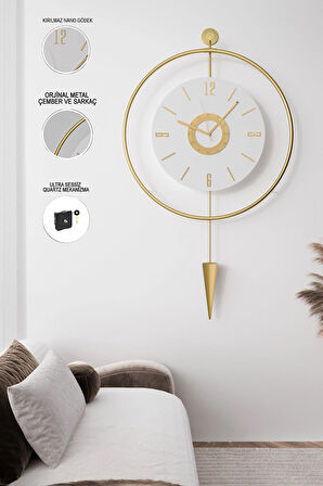 Kadranlı - Masippi Kristal Gold - Büyük Boy(50X90CM) (PİLLİ LED) , Metal (MOBİLYA) Duvar Saati