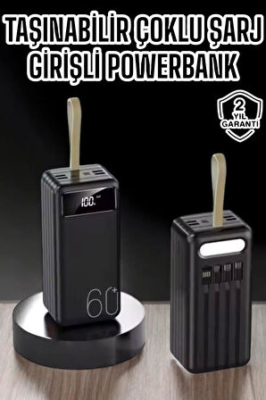60.000 mAh Powerbank 4 Çıkışlı Dijital Göstergeli Kompakt ve Hafif