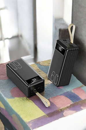 60.000 mAh Powerbank 4 Çıkışlı Dijital Göstergeli Kompakt ve Hafif