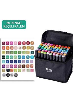 60 Renkli Çift Uçlu Kalın/İnce Uçlu Keçeli Marker Seti - Profesyonel Çizim ve Boyama