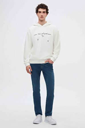 Twn Relaxed Fit Ekru Nakışlı 3 İplik Kapüşonlu Sweatshirt 3ECE24ORT0493