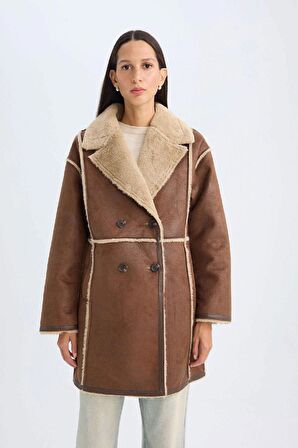 DeFacto Ceket Yaka Süet Parka Mont Pelüş Astarlı Düğmeli Cepli D4202AX24WNBN495