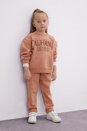 DeFacto Kız Bebek 2'li Takım Baskılı Bisiklet Yaka Sweatshirt Üst Beli Lastikli Eşofman Altı D0815A524AUBN564