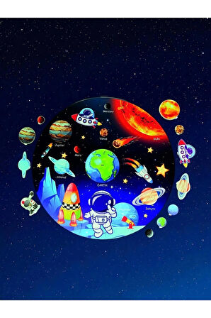 3D Uzay Yolculuğu Büyük Ahşap Puzzle - Büyük Boy 44 Parça - (Büyük Ölçü 60 x 60 cm)