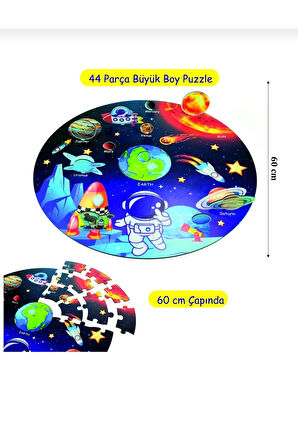 3D Uzay Yolculuğu Büyük Ahşap Puzzle - Büyük Boy 44 Parça - (Büyük Ölçü 60 x 60 cm)