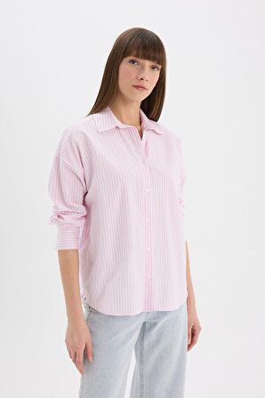 Oversize Geniş Kalıp Çizgili Oxford Uzun Kollu Gömlek