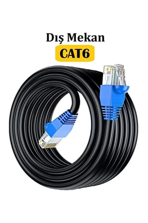 60 METRE CAT6 Dış Mekan Outdoor Ethernet Kablosu 23 AWG 0.57mm Kalın Saf Bakır İnternet Ağ Kablosu Yüksek Hızlı Veri İletimi Su Geçirmez UV Korumalı Dayanıklı Siyah Modem Router Switch Patch Kablo