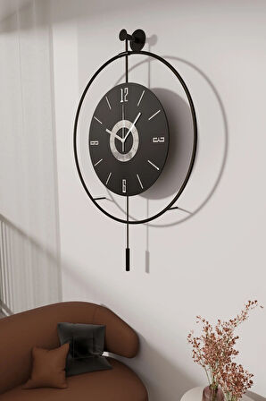 Büyük Boy(50*75CM)- Pilli Led-Kadranlı Siyah Çember Siyah Abs Göbek-modern Metal Ledli Duvar Saati