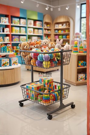 60x60 cm Çift Katlı Tekerlekli Tel Havuz Sepet – Market Mağaza Promosyon ve Aksiyon Sepeti