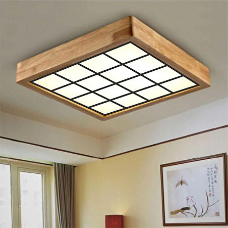 Dekor olsun Ahşap Çerçeve Tavan Led Aydınlatma Avize 60*60cm Salon Yatak Mutfak Balkon Beyazışık ÇOKLUKARE