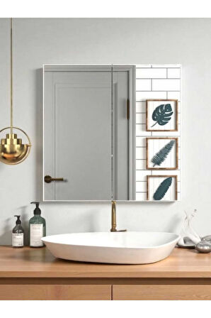 Aynalı Banyo Dolabı İki Kapaklı 60X60X15 cm