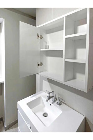 Aynalı Banyo Dolabı Tek Kapaklı İki Raflı 60X65X15 cm