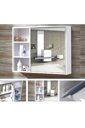 Aynalı Banyo Dolabı Tek Kapaklı İki Raflı 60X65X15 cm