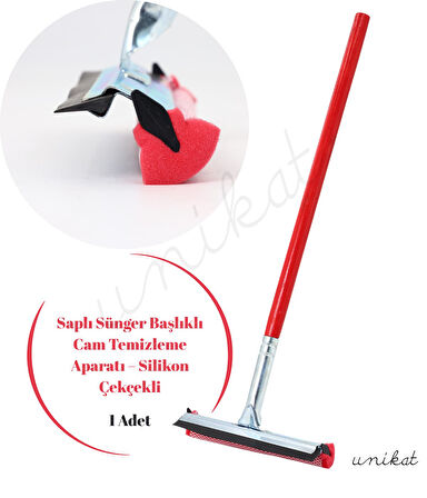Teleskopik Saplı Cam Yıkama Temizleme Fırçası Sünger İle Silikon ÇekÇek
