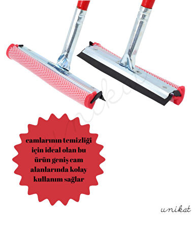 Teleskopik Saplı Cam Yıkama Temizleme Fırçası Sünger İle Silikon ÇekÇek