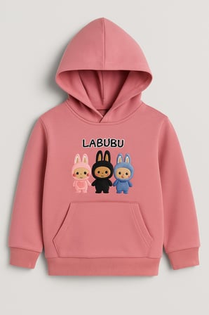 Kız Çocuk Eşofman Takımı Labubu Takım Kapüşonlu Baskılı Sweatshirt ve Pantolon