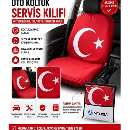 SERVİS KILIFI LİKRALI TÜRK BAYRAĞI KIRMIZI SET ÇANTALI