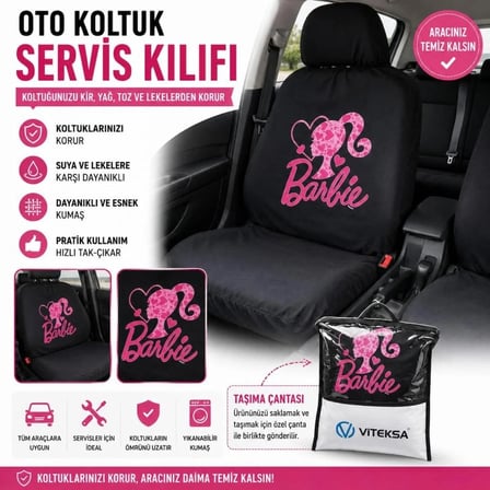 SERVİS KILIFI LİKRALI BARBIE SİYAH PEMBE SET ÇANTALI