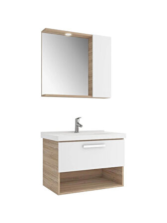 Kale Trevi Beyaz-Meşe Banyo Dolabı Takımı 80 cm