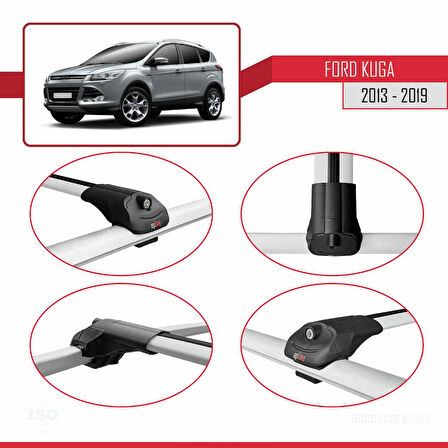 Ford Kuga 2 (C520) 2013-2019 Arası ile Uyumlu ACE-1 Ara Atkı Tavan Barı Gri 2 Adet