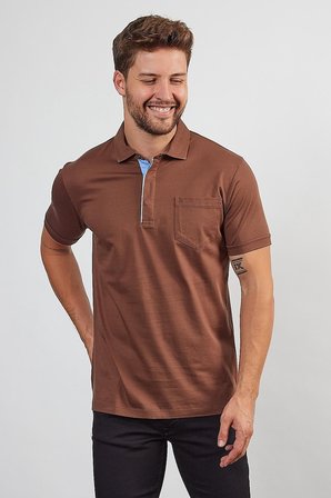 Erkek Basic Cepli Çıtçıtlı Dar Kahverengi Polo Yaka Tişört