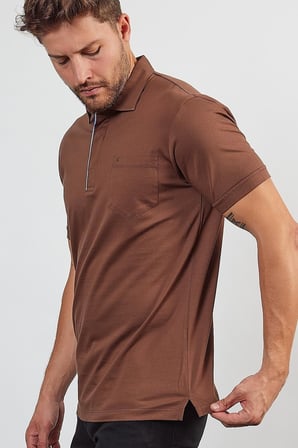 Erkek Basic Cepli Çıtçıtlı Dar Kahverengi Polo Yaka Tişört