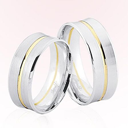 Beyaz Sarı Şeritli Altın Alyans 6102