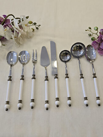 8 Parça Rustik Porselen Servis Kaşık Seti Antik