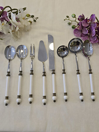 8 Parça Rustik Porselen Servis Kaşık Seti Antik