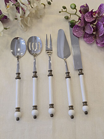 5 Parça Rustik Porselen Servis Kaşık Seti Antik