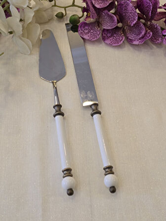 2 Parça Rustik Porselen Pasta Servis Kaşık Seti Antik