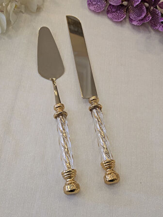 2 Parça Kristal Pasta Servis Seti Tamamen Gold