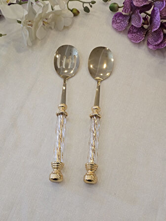 2 Parça Kristal Salata Servis Seti Tamamen Gold