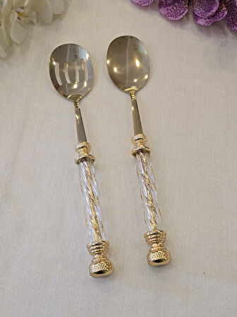 2 Parça Kristal Salata Servis Seti Tamamen Gold