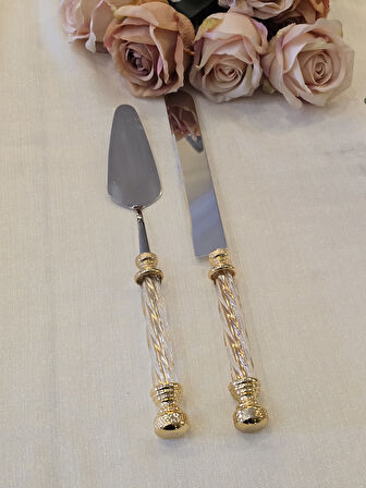 2 Parça Kristal Pasta Servis Seti Gold