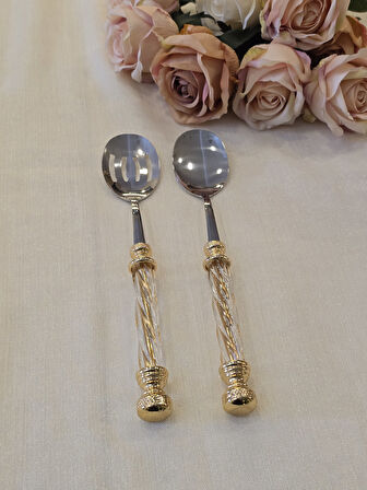 2 Parça Kristal Salata Servis Seti Gold