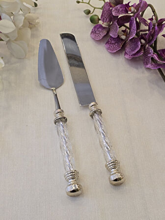 2 Parça Kristal Pasta Servis Kaşık Seti Gümüş