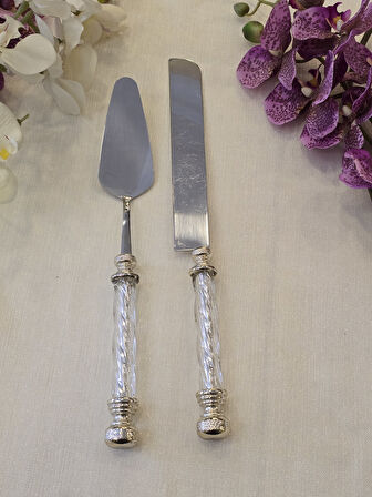 2 Parça Kristal Pasta Servis Kaşık Seti Gümüş