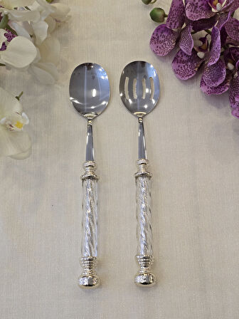 2 Parça Kristal Salata Servis Kaşık Seti Gümüş