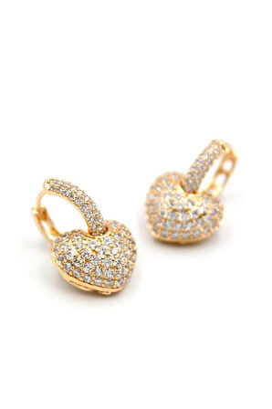 Taşlı Kalp Küpe - Altın