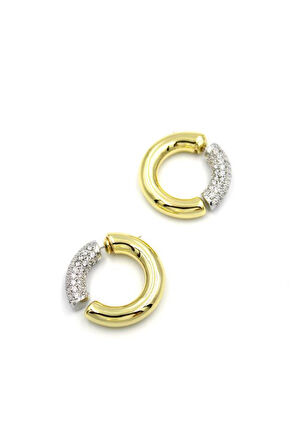 Taşlı Halka Küpe - Altın