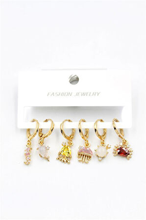 Taşlı Çoklu Küpe - Altın